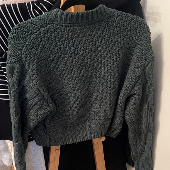 Free People Dark Green Cable Knit Button Front Cardigan - Picture 2 of 3